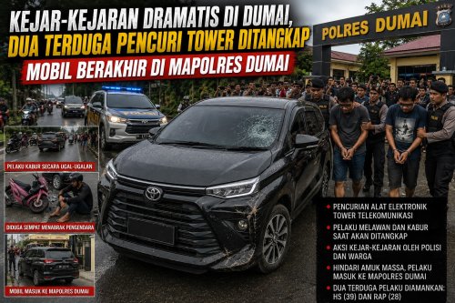 Pelarian dua terduga pencuri alat tower BTS berakhir di Mapolres Dumai.(ilustrasi/int)