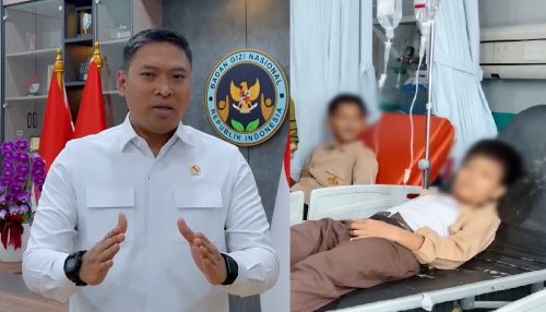 Kepala BGN, Sudaryono dan siswa SD di Dumai yang diduga keracunan MBG.(foto: dok/halloriau.com)